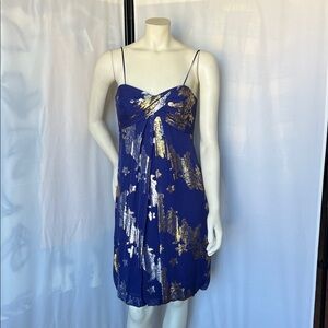 NICOLE MILLER Purple Silk Metallic Cocktail Dress